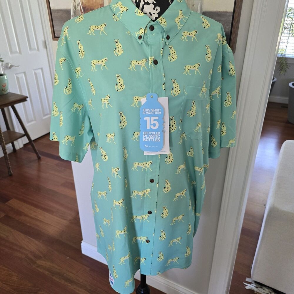 Bermies Performance Button Down Shirt cheetah 3.0 PBS XXL NWT Earth Friendly